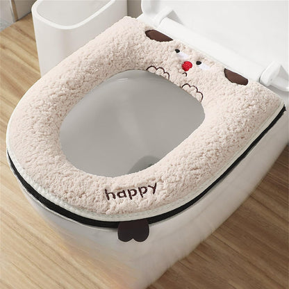 Toilet Seat Cover Pad Thick Warm Toilet Seat Cushion Washable Cloth Mat with Handle Cushioned Cover