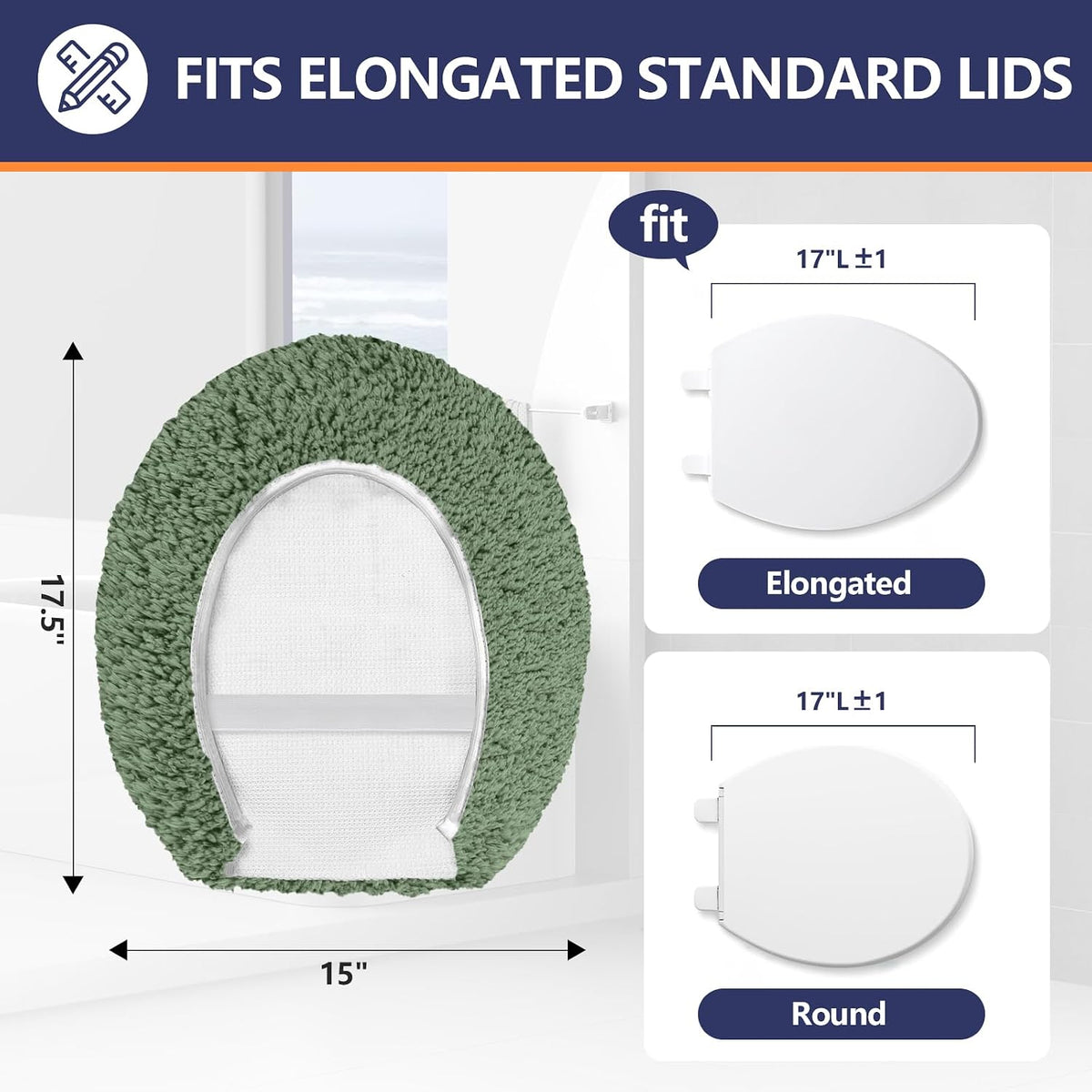 Soft Microfiber Toilet Seat Cover 17.5" x 15" Machine Washable