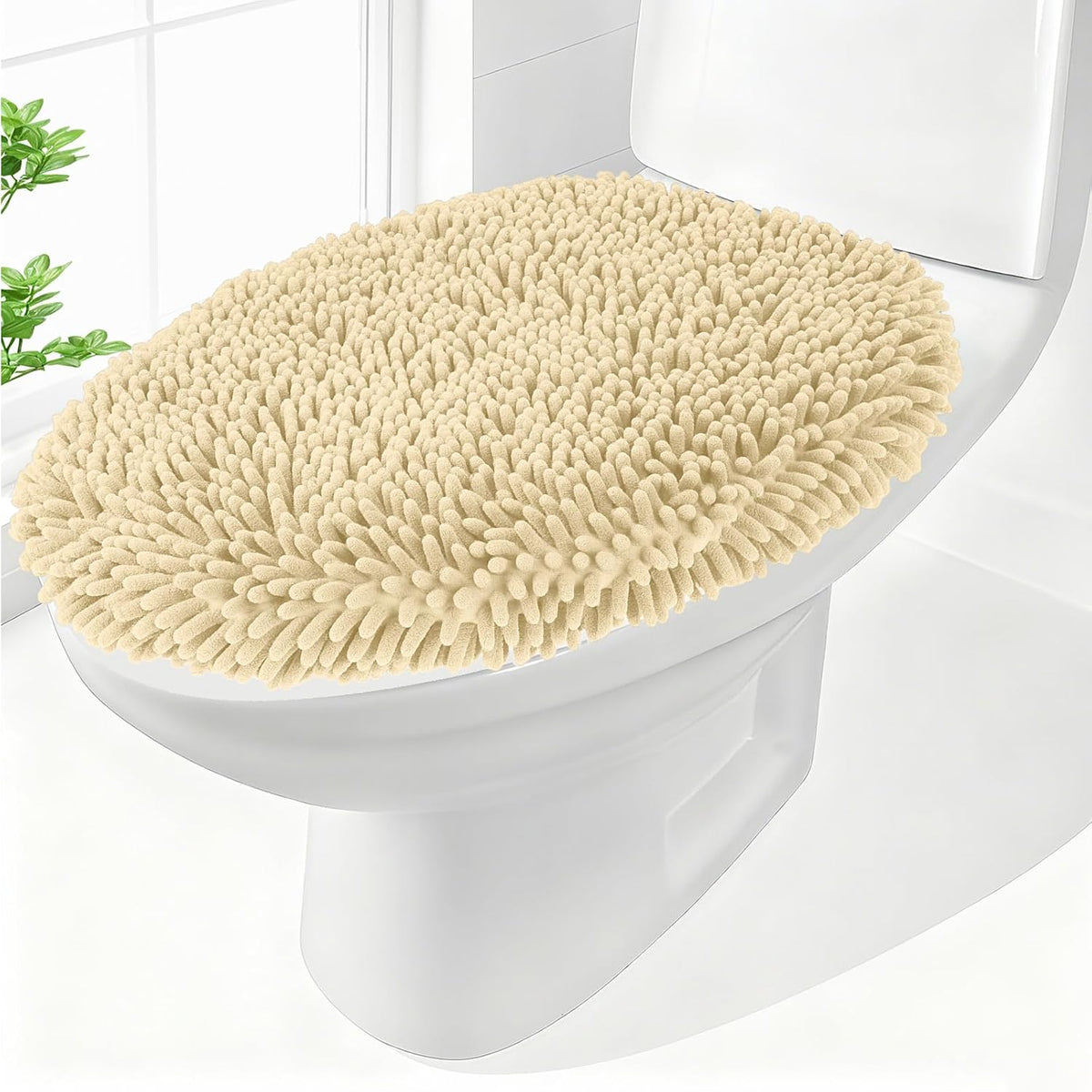 Chenille Elongated Toilet Seat Cover 19.5"x 15" Machine Washable