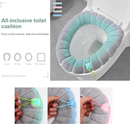 Toilet Seat Pad Toilet Seat Covers with Handle Soft Bathroom Toilet Lid Cover Cushion Thicker Stretchable Washable Universal Size (Two-tone)