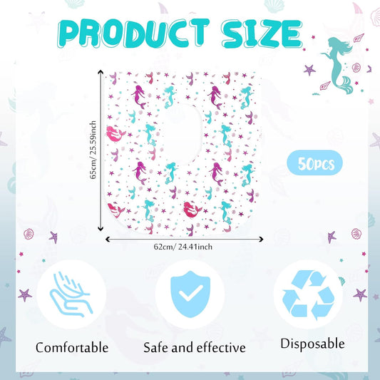 Kosiz 50 Pcs Toilet Seat Covers Disposable Extra Large Toddler Toilet Covers for Kids Adults in Public Restroom, Individually Wrapped Portable Toddler Potty Training Toilet Seat Covers (Mermaid)
