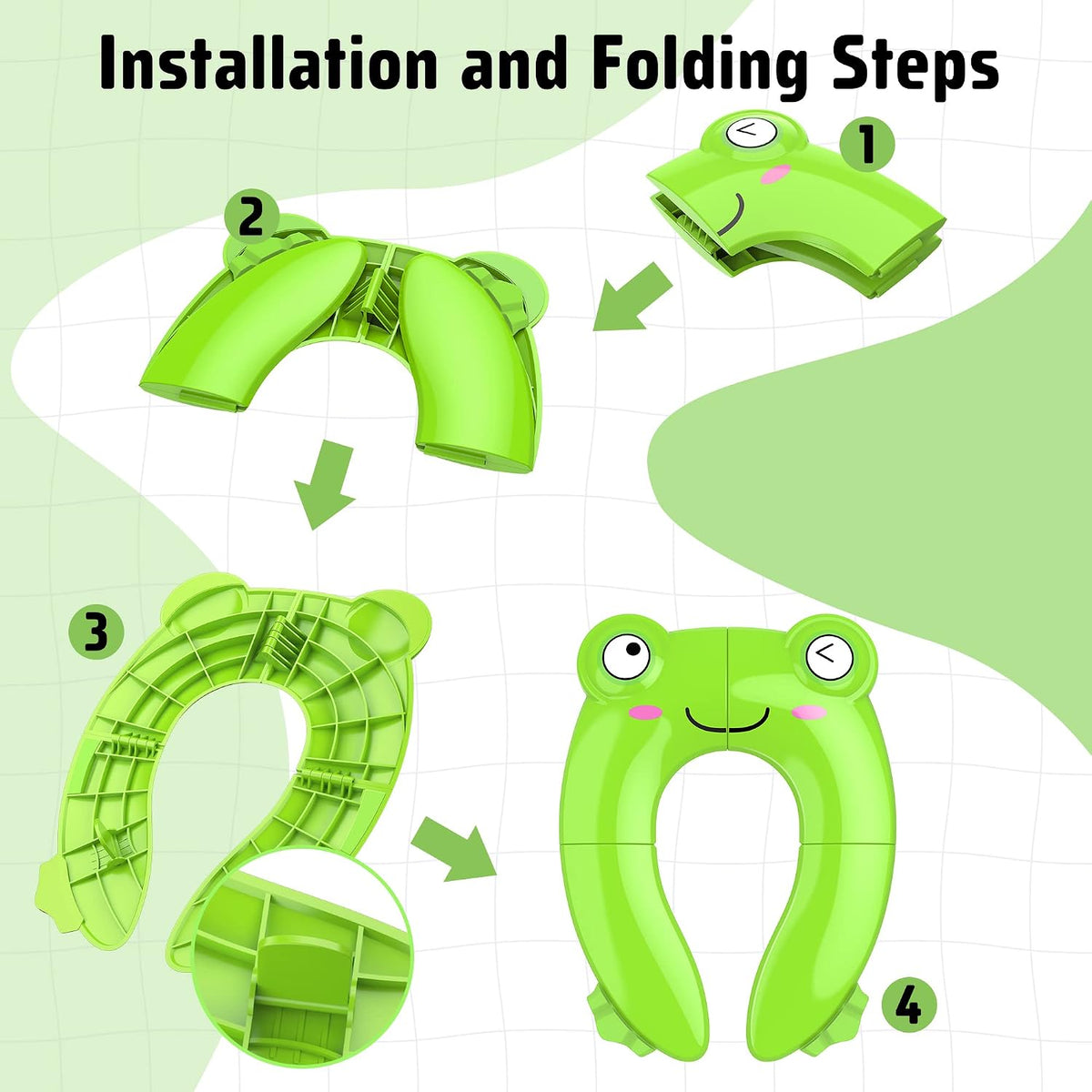 Maliton Foldable Travel Potty Training Seat for Toddlers, Green Frog