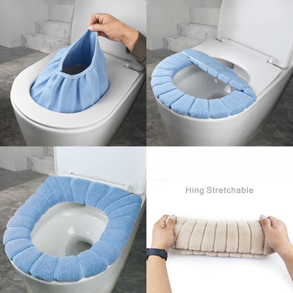SKJ&COtoilet seat covers, 5-piece set, washable, soft, and warm toilet seat covers, suitable for bathrooms, universal round/extended toilet seat, 5 color combinations, suitable for use in cold weather