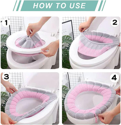Soft Toilet Seat Cover Pads, Stretchable Washable Toilet Seat Cushion Cover with Handle, Comfortable Toilet Lid Seat Cover, Bathroom Toilet Accessories Set