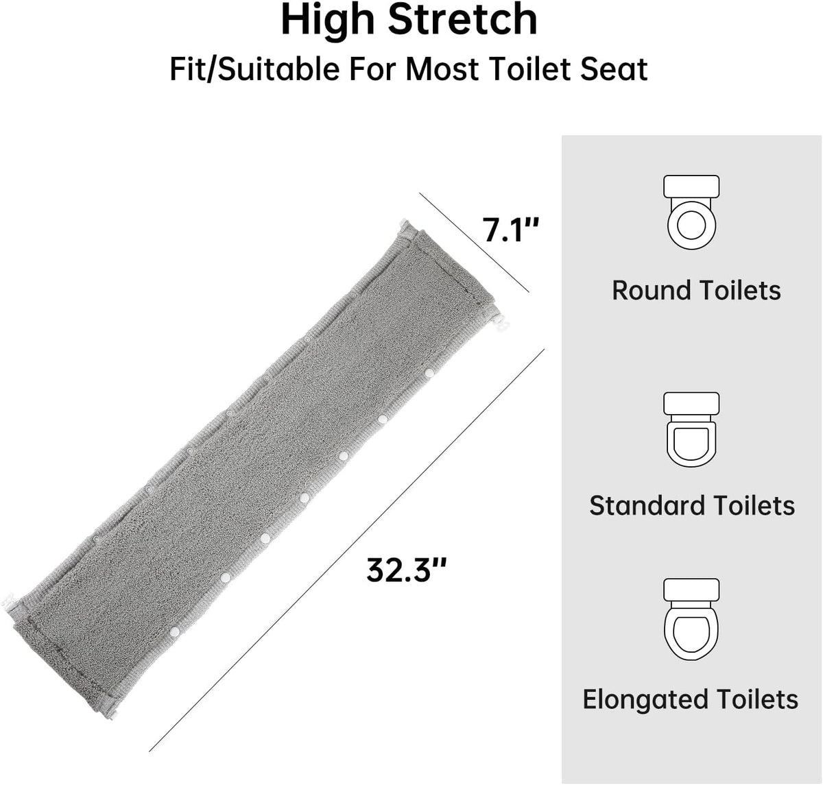 Toilet Seat Cover with Snaps Fixed,Thick Warmer,Machine Washable(grey)