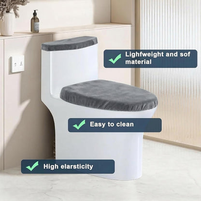 Toilet Seat Cover Grey Toilet Lid Cover and Toilet Tank Cover Set, Universal Toilet Cover Set with Elastic Bottom for Bathroom Decor Accessories，Toilet Lid Cover and Toilet Tank Cover Washable