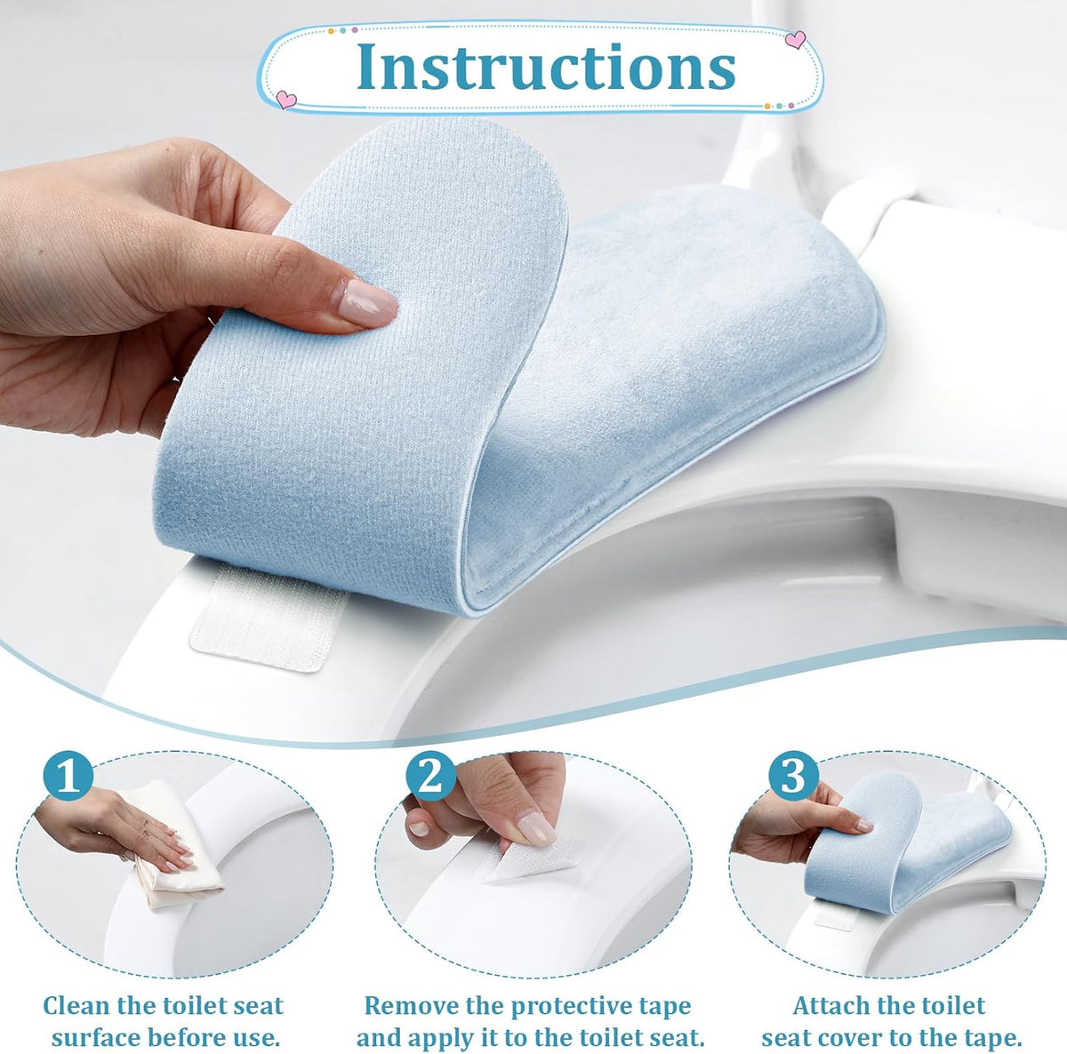 Toilet Seat Cover, Thick and Elastic Bathroom Toilet Seat Cushion Soft Polyester Fiber Sponge Cushioned Lid Cover, Non-Slip Washable Reusable Comfort Pad Seats Cushion for Most Toilets (Blue)