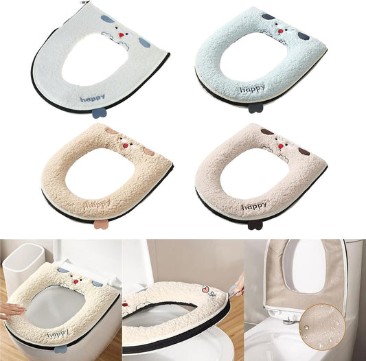 Toilet Seat Cover Pad Thick Warm Toilet Seat Cushion Washable Cloth Mat with Handle Cushioned Cover