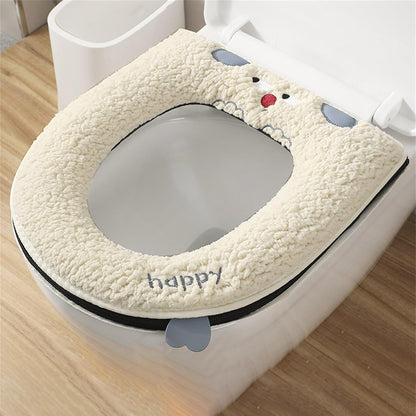 Toilet Seat Cover Pad Thick Warm Toilet Seat Cushion Washable Cloth Mat with Handle Cushioned Cover