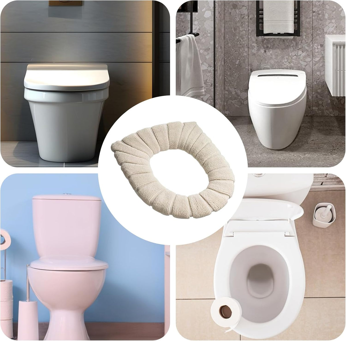 5 Pack Soft Thicker Bathroom Toilet Seat Cover,Soft Warmer Toilet Seat Cushion Cover Stretchable Fits All Oval Toilet Seats Washable Fiber Cloth (Coffee)