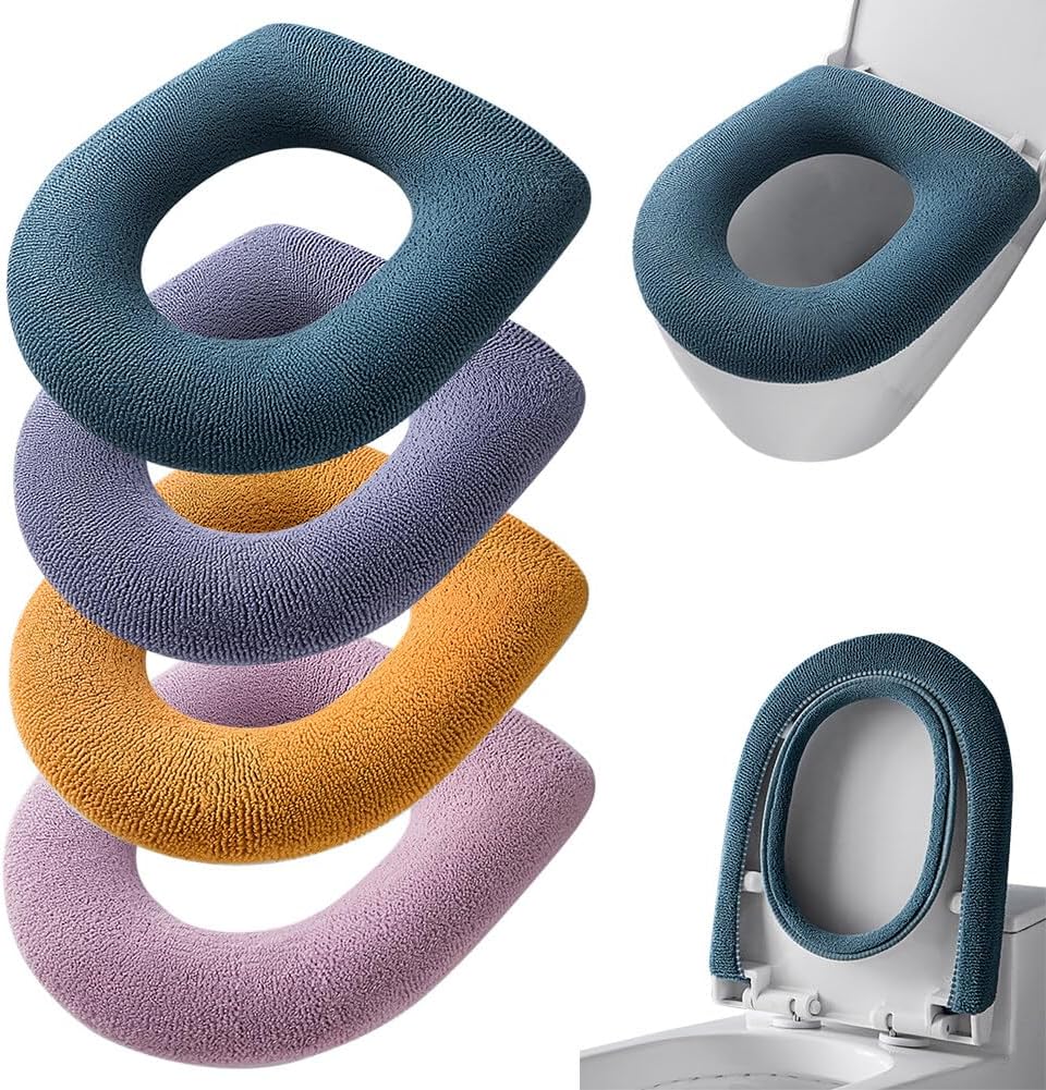 4 Pcs Soft Toilet Seat Cover Pad, Bathroom Soft Thicker Warmer Stretchable