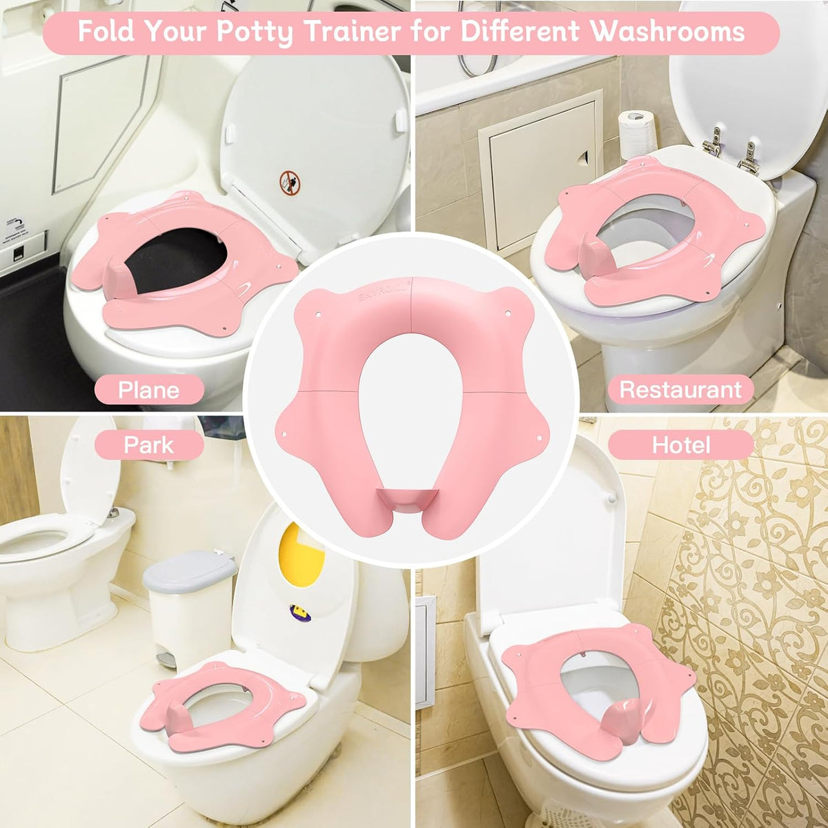 Travel Potty Seat for Toddler, Foldable Portable Potty Seat, BPA-Free Pink