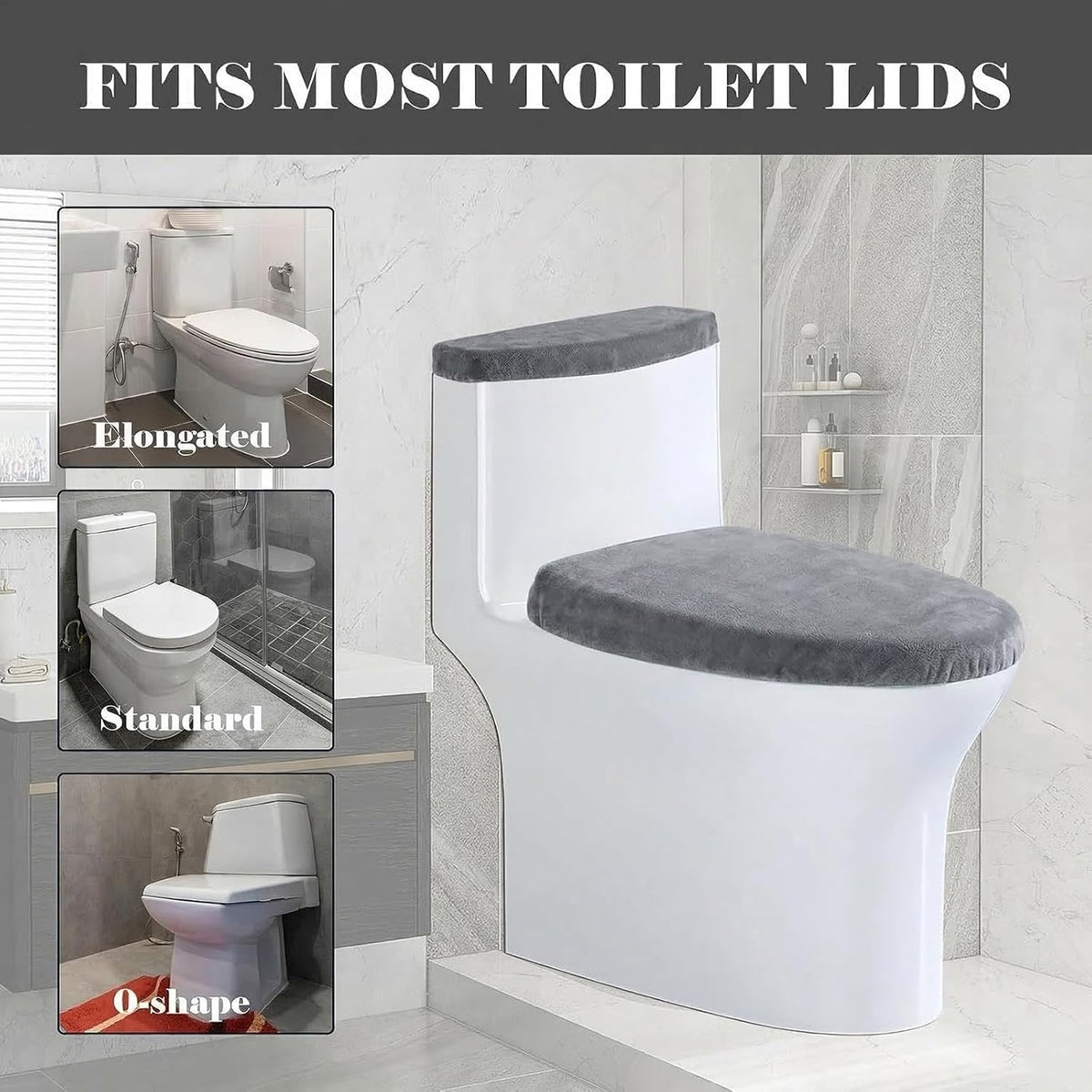 Toilet Seat Cover Grey Toilet Lid Cover and Toilet Tank Cover Set, Universal Toilet Cover Set with Elastic Bottom for Bathroom Decor Accessories，Toilet Lid Cover and Toilet Tank Cover Washable