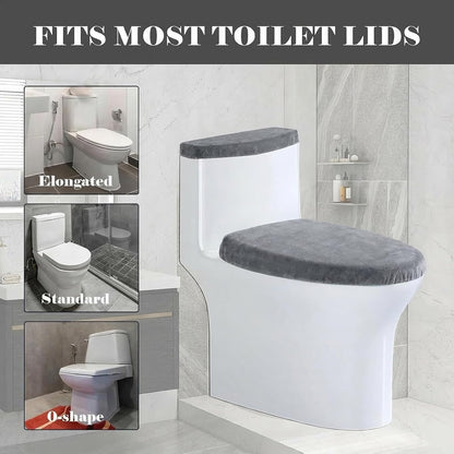 Toilet Seat Cover Grey Toilet Lid Cover and Toilet Tank Cover Set, Universal Toilet Cover Set with Elastic Bottom for Bathroom Decor Accessories，Toilet Lid Cover and Toilet Tank Cover Washable