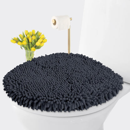 LuxUrux Premium Chenille Microfiber Toilet Lid Cover, Soft Plush Toilet Seat Cover Set for Bathroom, Non-Slip Stretch Fit, Machine Washable, Fits Standard & Elongated Toilet Seat Lid (Light Gray)