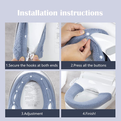 3Pack Toilet Seat Cover,Bathroom Soft Thicker Warmer with Snaps Fixed Stretchable Washable Fiber Cloth Toilet Seat Covers Pads (Gray,Pink,Green)