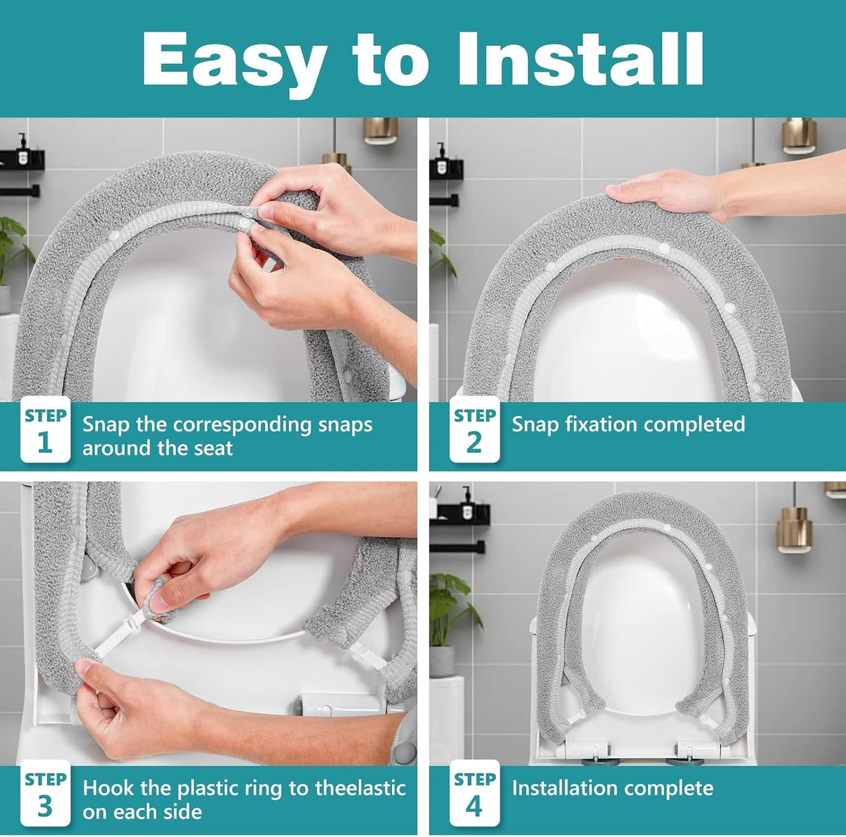 Toilet Seat Cover with Snaps Fixed, Toilet Seat Cushion for Bathroom