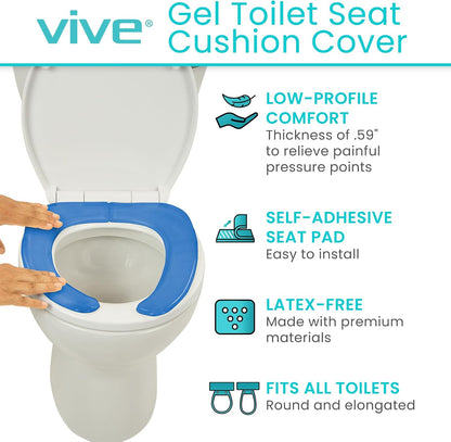 Vive Gel Toilet Seat Cushion Cover - Raised Padded Riser Cushion