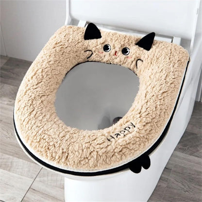 Toilet Seat 2pcs Cartoon Cat-Shaped Toilet Seat Cover Soft Waterproof Bathroom Accessory Thickened for Warmth(Blue flower)