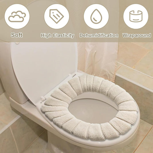 5 Pack Soft Thicker Bathroom Toilet Seat Cover,Soft Warmer Toilet Seat Cushion Cover Stretchable Fits All Oval Toilet Seats Washable Fiber Cloth (Coffee)