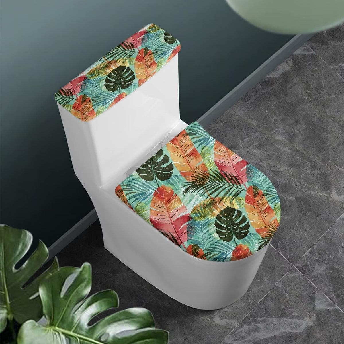 Gray Marble Toilet Cover Set 2 Pack Toilet Seat and Tank Lid Cover Replacement Universal with Elastic Bottom Easy to Clean Bathroom Home Indoor Decoration