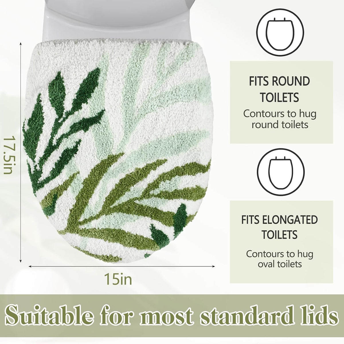 Mindsoft Green Toilet Seat Lid Cover, Microfiber Washable 17.5"x15"