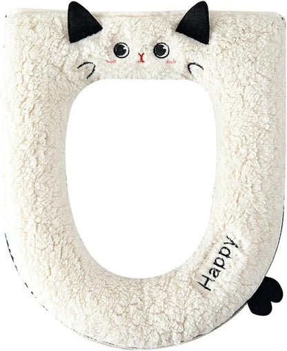 Toilet Seat 2pcs Cartoon Cat-Shaped Toilet Seat Cover Soft Waterproof Bathroom Accessory Thickened for Warmth(Blue flower)