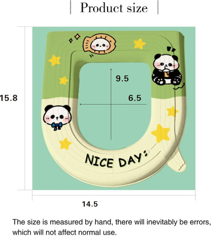 Toilet Seat Warmer, Elongated Toilet Seat Cover, Padded Toilet Seat Cushion, O-shaped Washable or Portable Toilet Lid Tank Cover.（Cartoon Panda 2 Pcs）