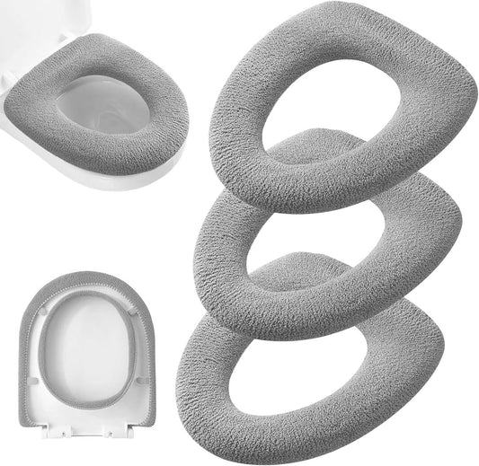 YUANQIAN 3 Pack Thicker Bathroom Toilet Seat Cover Pads - Soft Warmer Toilet Seat Cushion Cover, Easy Installation Comfortable Toilet Lid Seat Cover (Grey,Grey,Grey)