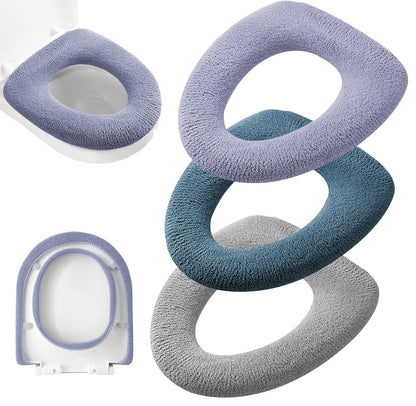 3Pcs/Pack Bathroom Soft Thicker Warmer Stretchable Washable Cloth Toilet Seat Cover Pads (Gray)