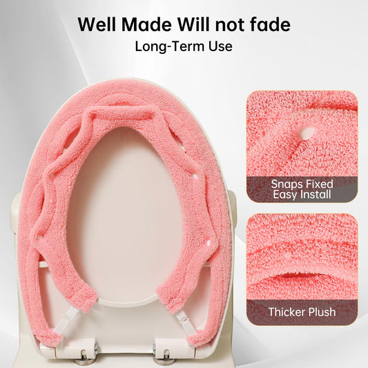 Toilet Seat Cover with Snaps Fixed,Thick Warmer,Machine Washable(pink)