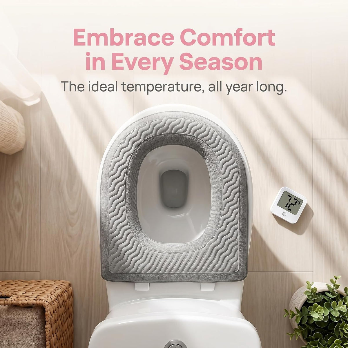Waterproof Toilet Seat Cushion, 2026 New Toilet Seat Cover Pads - Soft Reusable EVA Cushion with Non-Slip Velcro. Universal, Washable & Portable for Home, Travel, Seniors Comfort. (Pink+Gray)