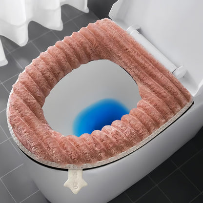 Toilet Seat Warmer Cover,Bathroom Soft Thicker Warmer with Zipper Snaps Fixed Stretchable Washable Fiber Cloth Toilet Seat Covers Pads Easy Installation& Cleaning (Gray)