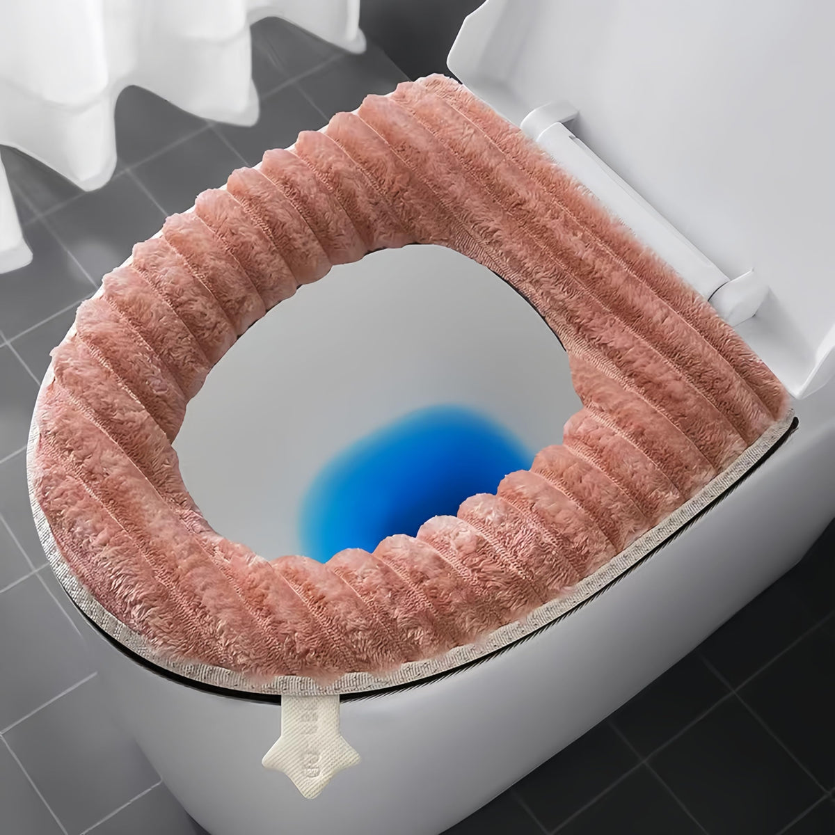Toilet Seat Warmer Cover,Bathroom Soft Thicker Warmer with Zipper Snaps Fixed Stretchable Washable Fiber Cloth Toilet Seat Covers Pads Easy Installation& Cleaning (Blue)