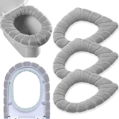Bathroom Soft Thicker Warmer Stretchable Washable Cloth Toilet Seat Cover Pads 3PCS