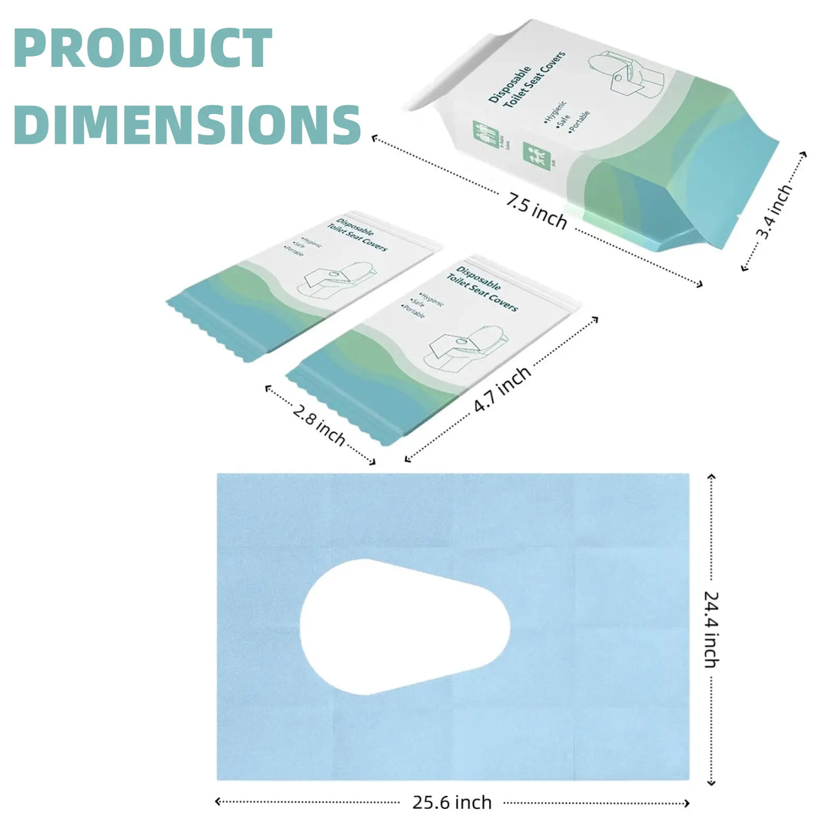 50-Pack Single-Use Toilet Seat Covers, 25x24in Extra Large Hygienic PE Material Disposable Toilet Seat Shields, Individually Wrapped Lightweight Bathroom Accessory for Adults, Home Goods Travel Essential