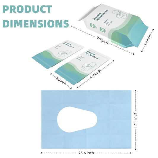 50-Pack Single-Use Toilet Seat Covers, 25x24in Extra Large Hygienic PE Material Disposable Toilet Seat Shields, Individually Wrapped Lightweight Bathroom Accessory for Adults, Home Goods Travel Essential