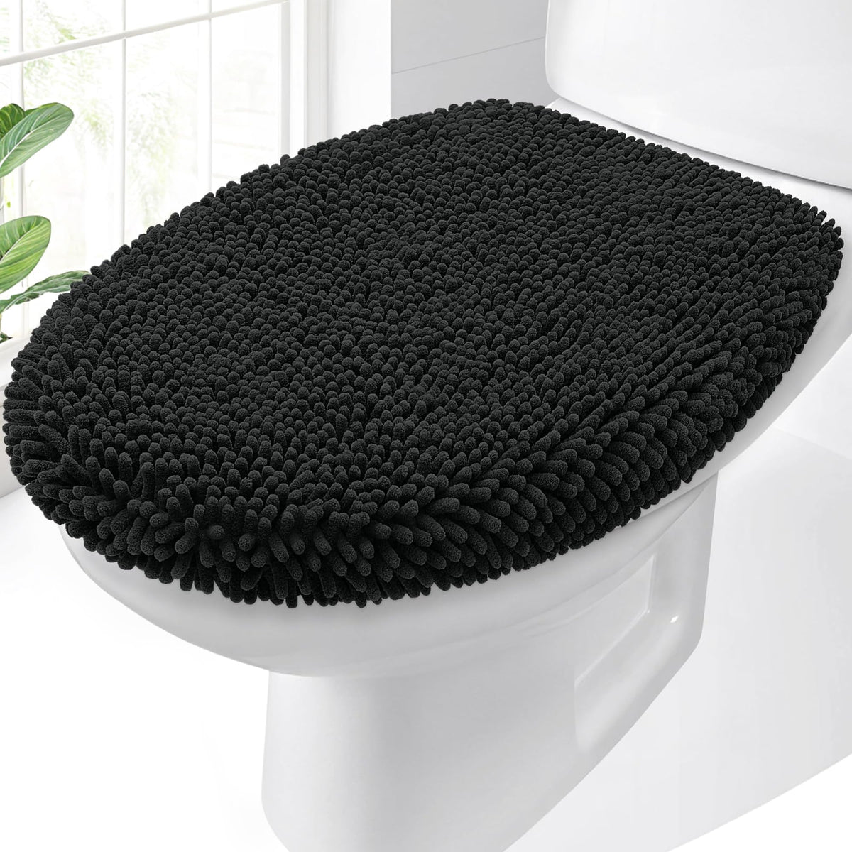 OLANLY Soft Chenille Bathroom Toilet Lid Cover, 17.5x15, Gray