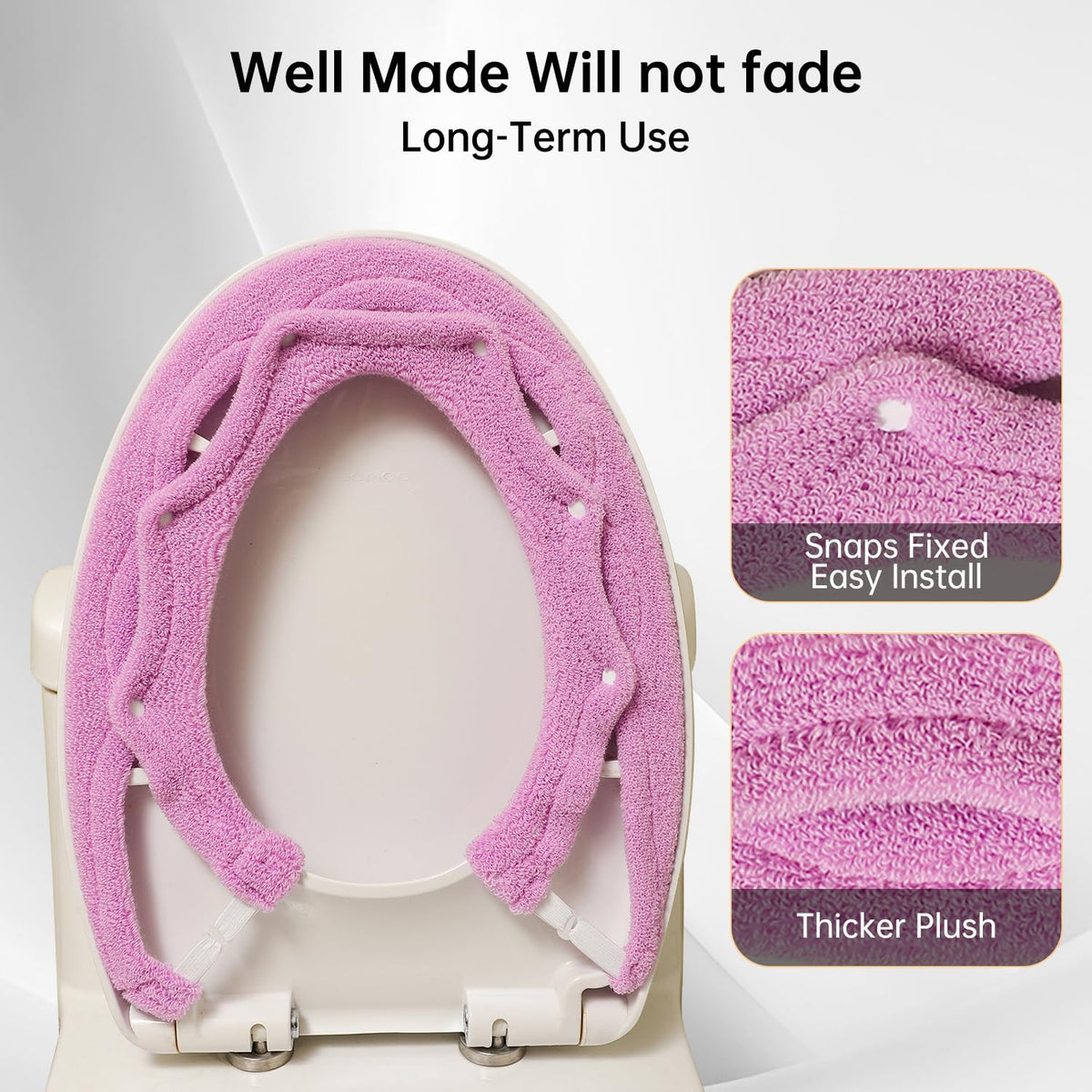 Toilet Seat Cover with Snaps Fixed,Thick Warmer,Machine Washable(purple)