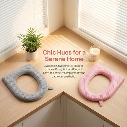 Waterproof Toilet Seat Cushion, 2026 New Toilet Seat Cover Pads - Soft Reusable EVA Cushion with Non-Slip Velcro. Universal, Washable & Portable for Home, Travel, Seniors Comfort. (Pink+Gray)