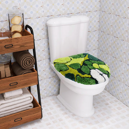 FYSUIMU Green Moss Toilet Seat Cover Soft Absorbent Plush Tufted Toilet Lid Cover Adjustable Washable Rubber Backing Covers for Luxury Home Hotel Bathroom Decoration