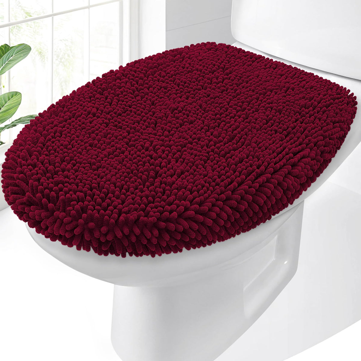 OLANLY Soft Chenille Bathroom Toilet Lid Cover, 17.5x15, Gray