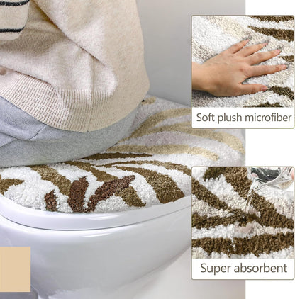 Mindsoft Brown Leaves Toilet Seat Covers Bathroom Toilet Lid Cover Soft Microfiber 17.5'' x 15'' Plush Tufted, Machine Washable, Adjustable Rubber Backing Fits Most Round Elongated Oblong Lids