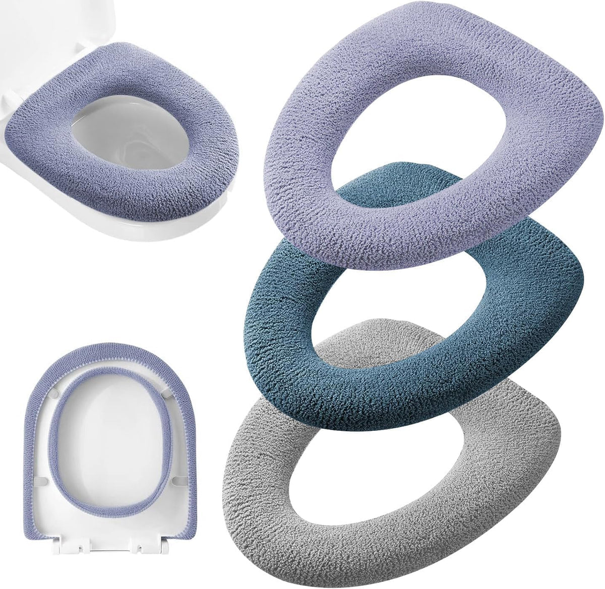 YUANQIAN 3 Pack Thicker Bathroom Toilet Seat Cover Pads - Soft Warmer Toilet Seat Cushion Cover, Easy Installation Comfortable Toilet Lid Seat Cover (Grey,Grey,Grey)