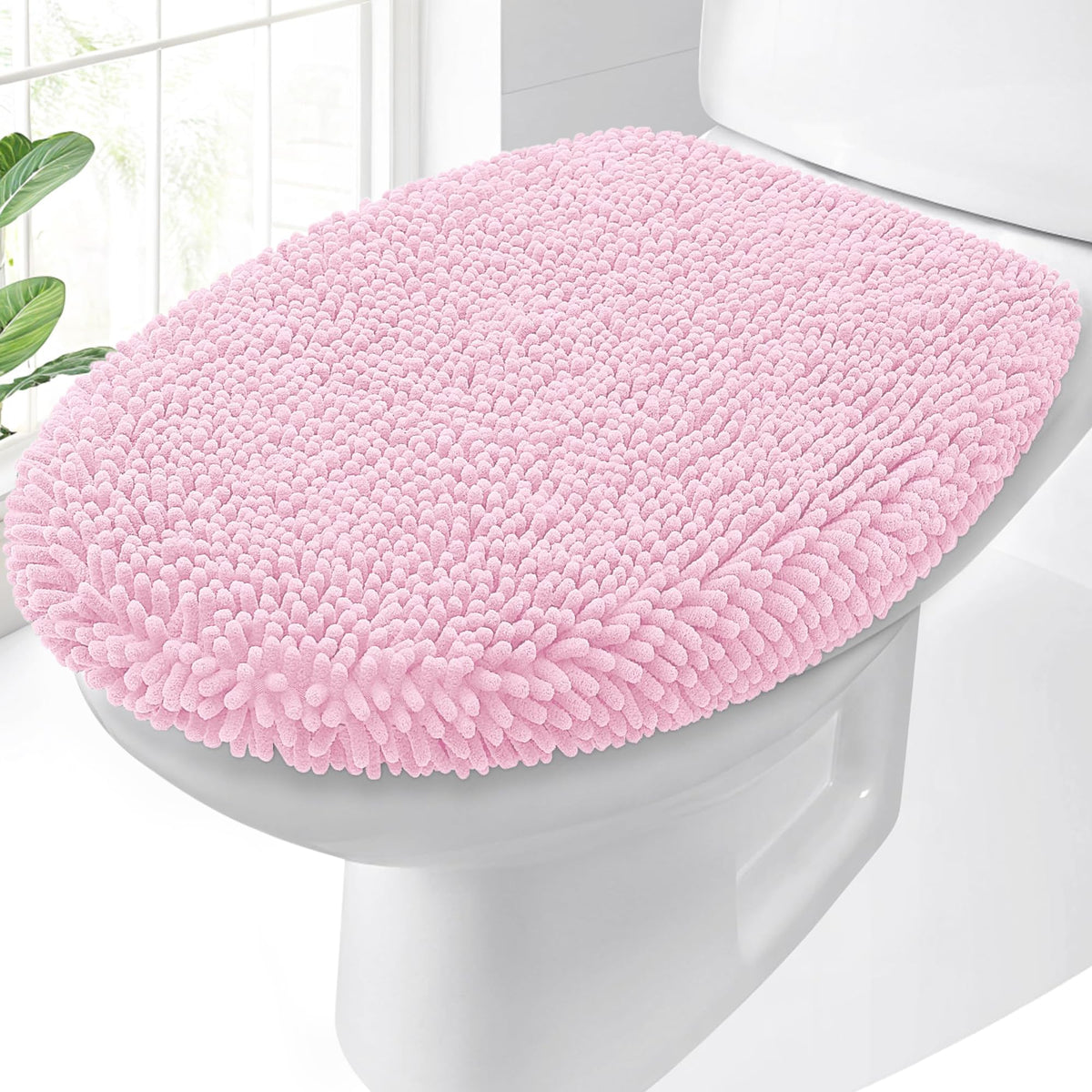 OLANLY Soft Chenille Bathroom Toilet Lid Cover, 17.5x15, Gray