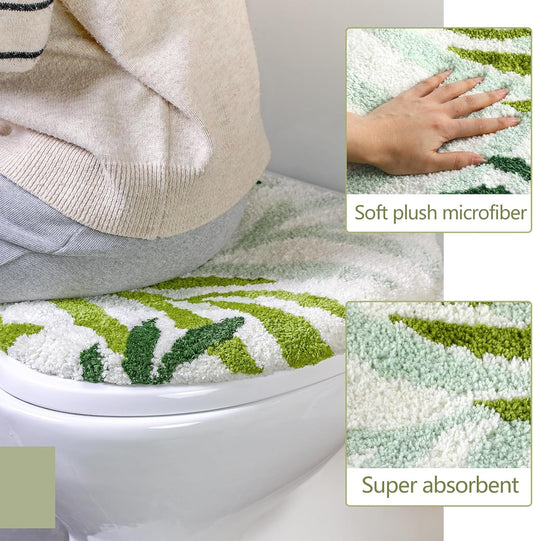 Mindsoft Green Toilet Seat Lid Cover, Microfiber Washable 17.5"x15"