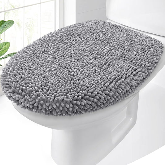 OLANLY Soft Chenille Bathroom Toilet Lid Cover, 17.5x15, Gray