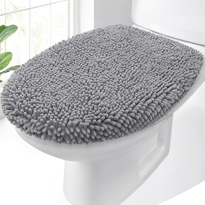 OLANLY Soft Chenille Bathroom Toilet Lid Cover, 17.5x15, Gray