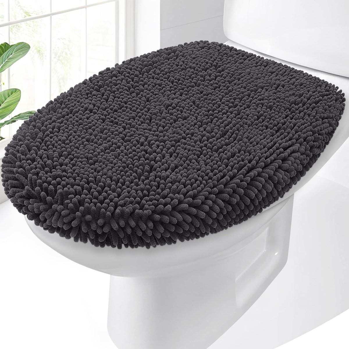 OLANLY Soft Chenille Bathroom Toilet Lid Cover, 17.5x15, Gray