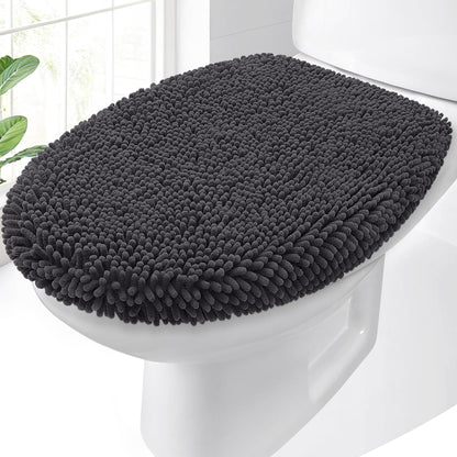 OLANLY Soft Chenille Bathroom Toilet Lid Cover, 17.5x15, Gray
